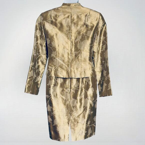Vintage 90s Kay Unger NY Silk Skirt Suit Size 14 3pc Set Champagne Gold Brocade - Picture 11 of 13
